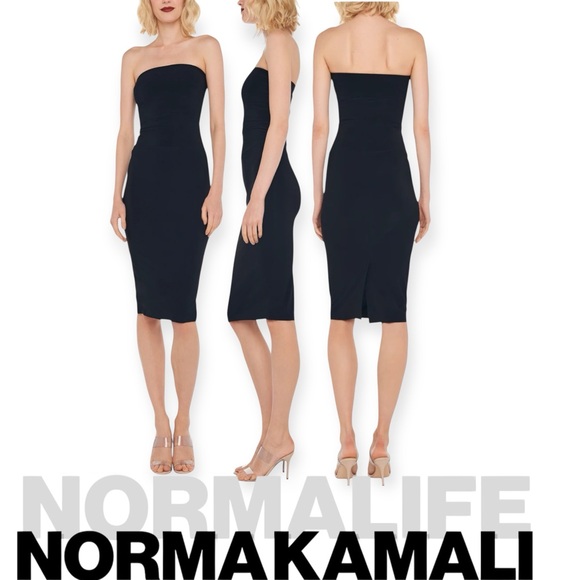 Norma Kamali CBK Black Strapless Fitted Sheath Dress Stretch Jersey Size Medium - Picture 2 of 11